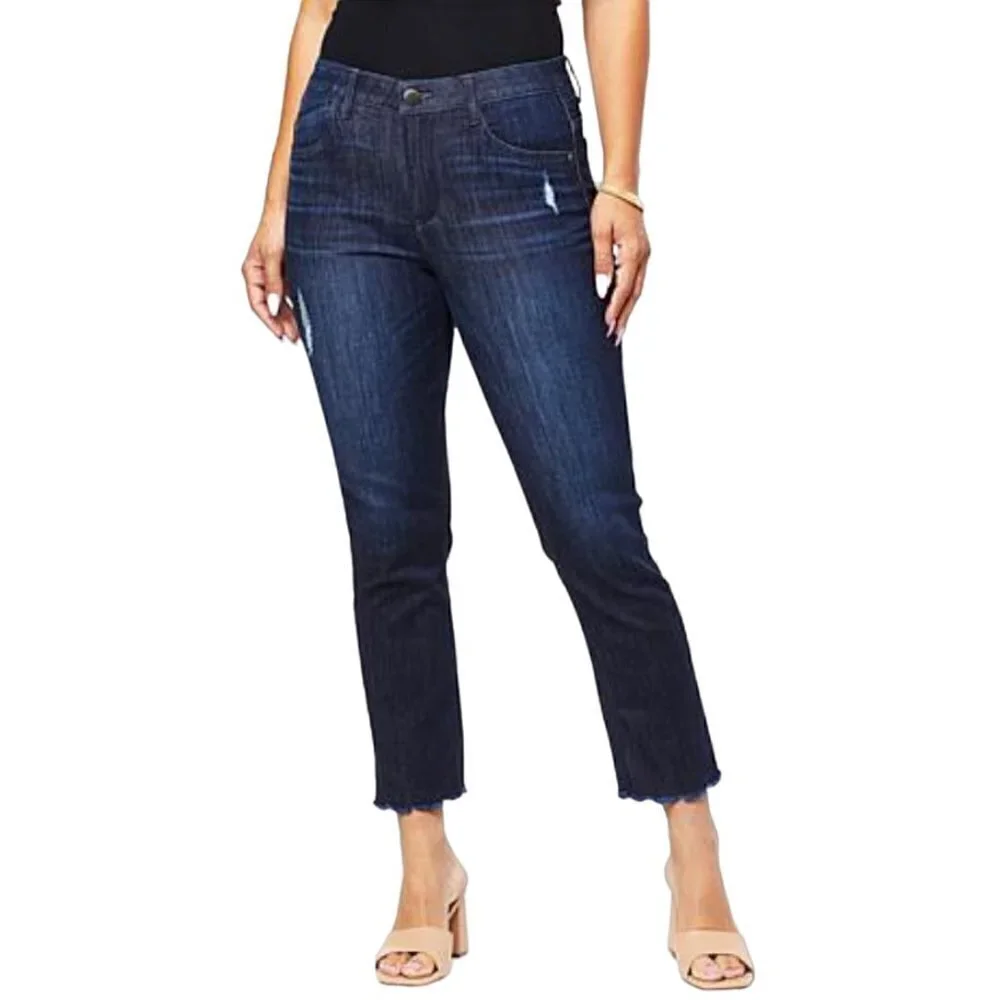 Democracy Jean Womens Size 6 Dark Wash Scalloped Hem Straight Crop Denim
